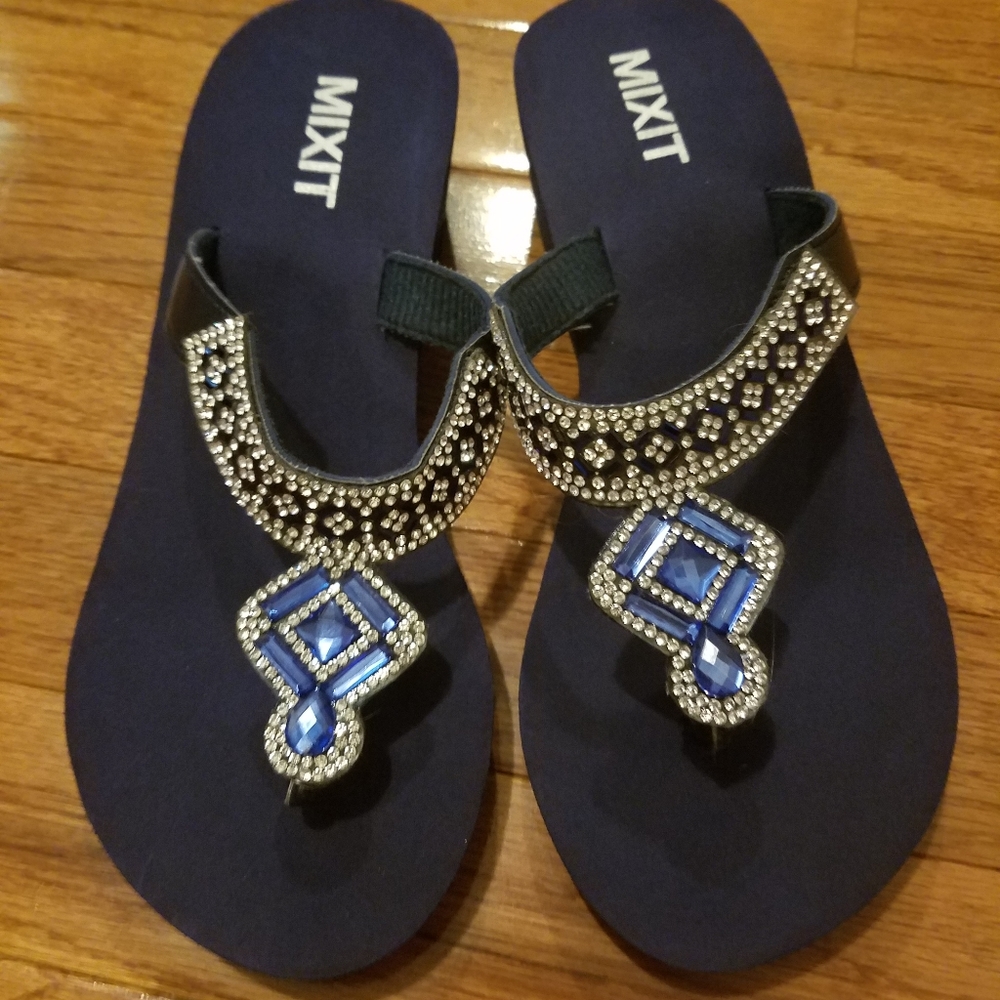 🆕 Jeweled Mix It Sandal Wedges Size 6 Blue